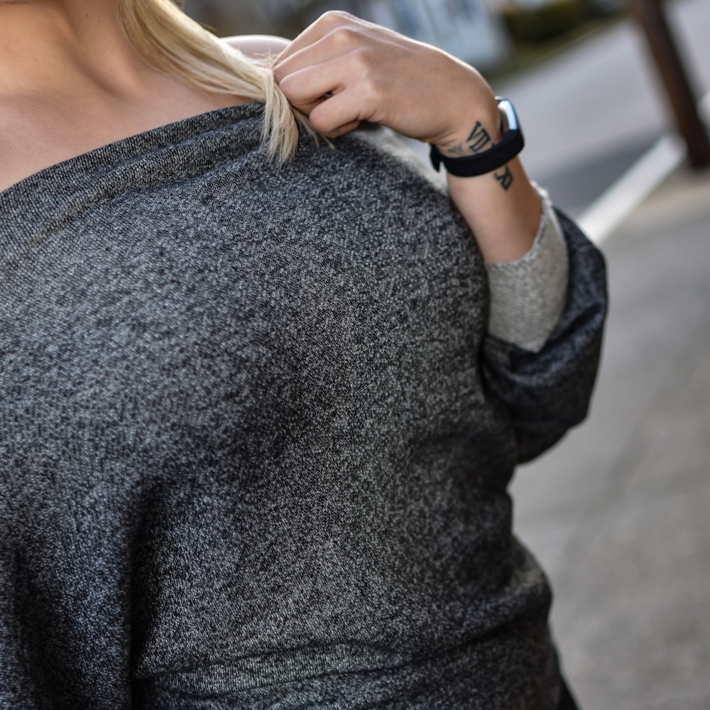 GRAY MARLED OFF THE SHOULDER SWEATER
